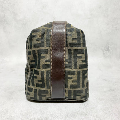 FENDI Bag Zucca FF Vanity Pouch Purse Hand Canvas Brown Used Authentic
