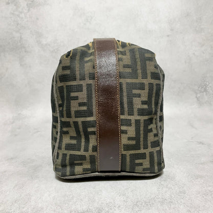 FENDI Bag Zucca FF Vanity Pouch Purse Hand Canvas Brown Used Authentic
