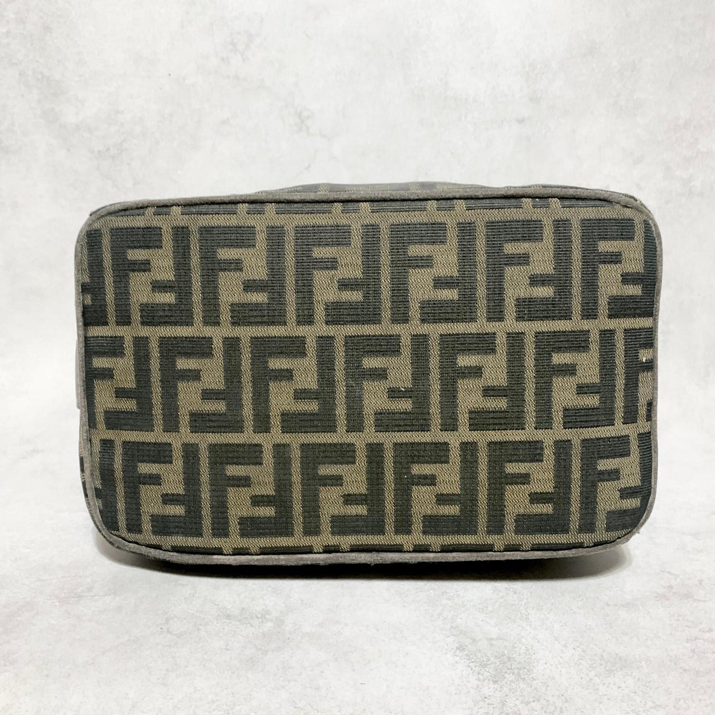 FENDI Bag Zucca FF Vanity Pouch Purse Hand Canvas Brown Used Authentic