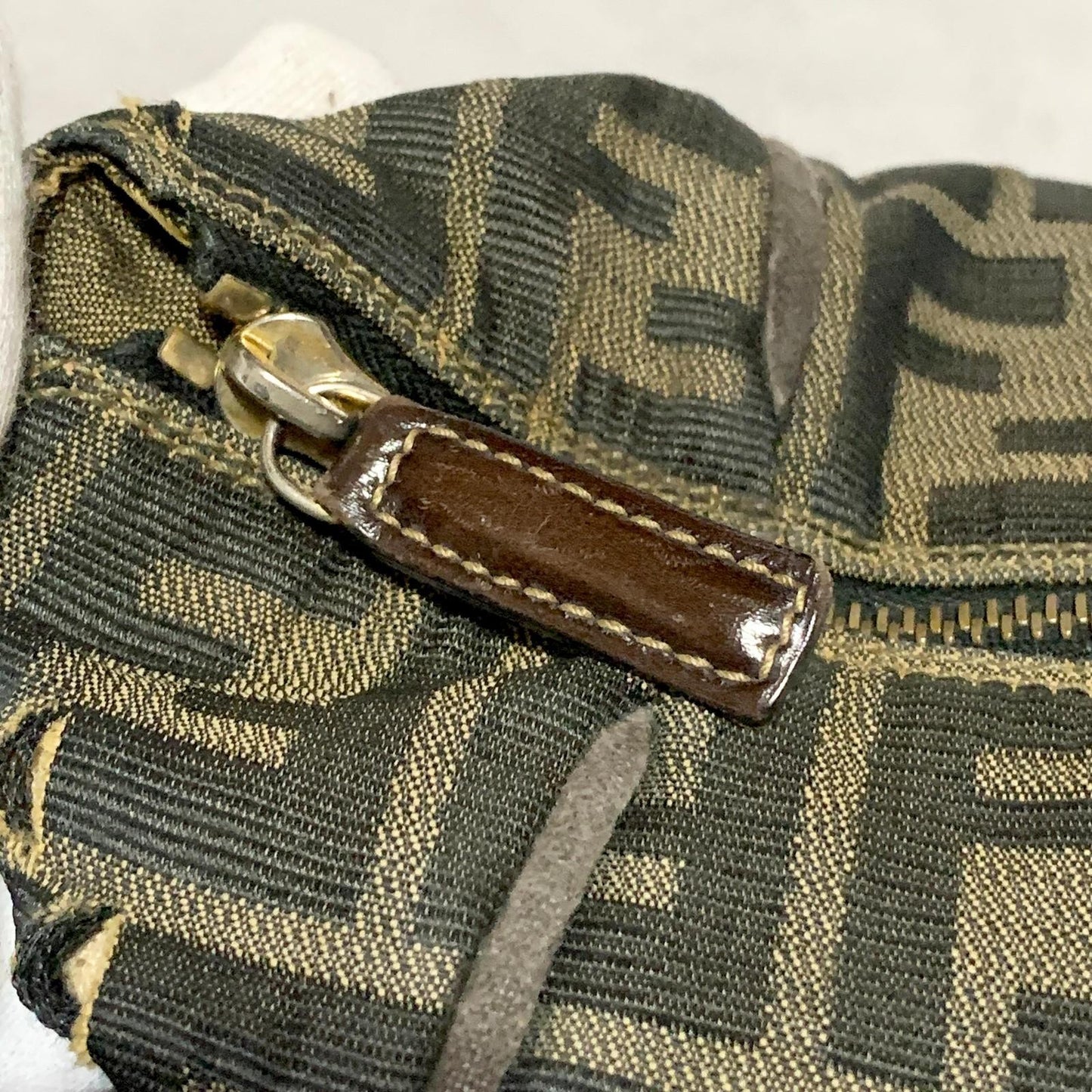 FENDI Bag Zucca FF Vanity Pouch Purse Hand Canvas Brown Used Authentic