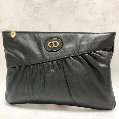 Christian Dior Bag CD Clutch Purse Hand Leather Black Gold Used Authentic
