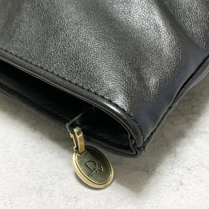 Christian Dior Bag CD Clutch Purse Hand Leather Black Gold Used Authentic