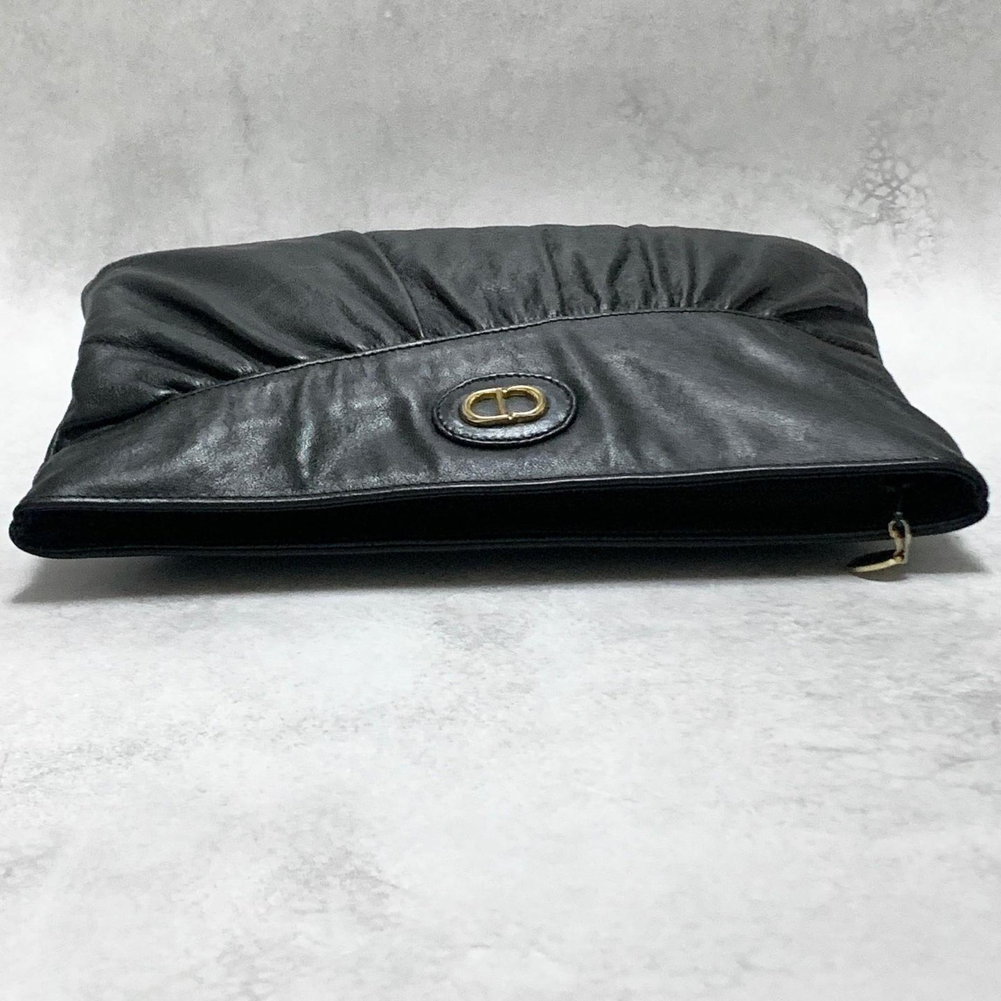 Christian Dior Bag CD Clutch Purse Hand Leather Black Gold Used Authentic