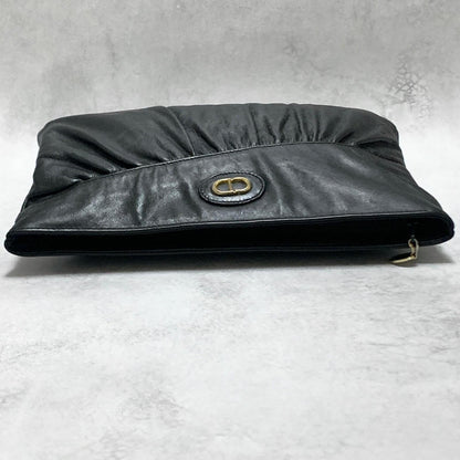 Christian Dior Bag CD Clutch Purse Hand Leather Black Gold Used Authentic