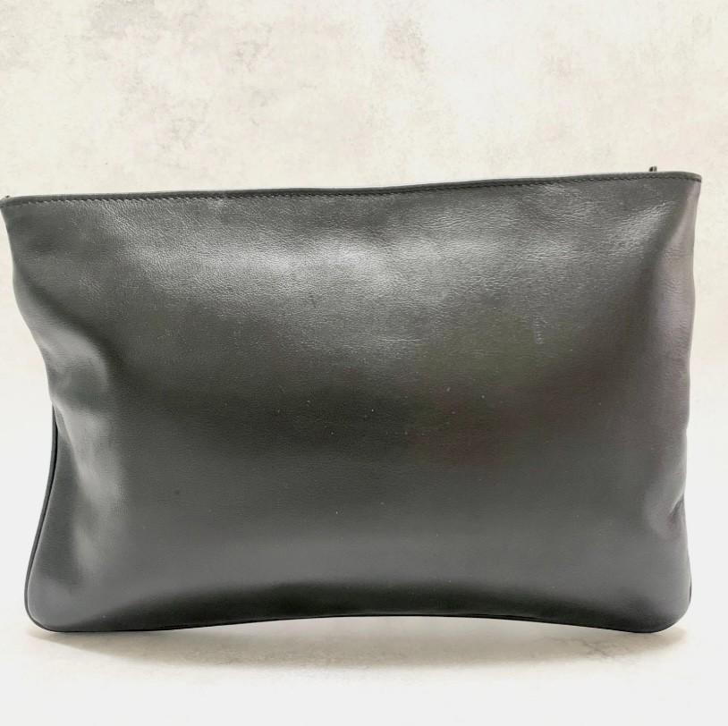 Christian Dior Bag CD Clutch Purse Hand Leather Black Gold Used Authentic