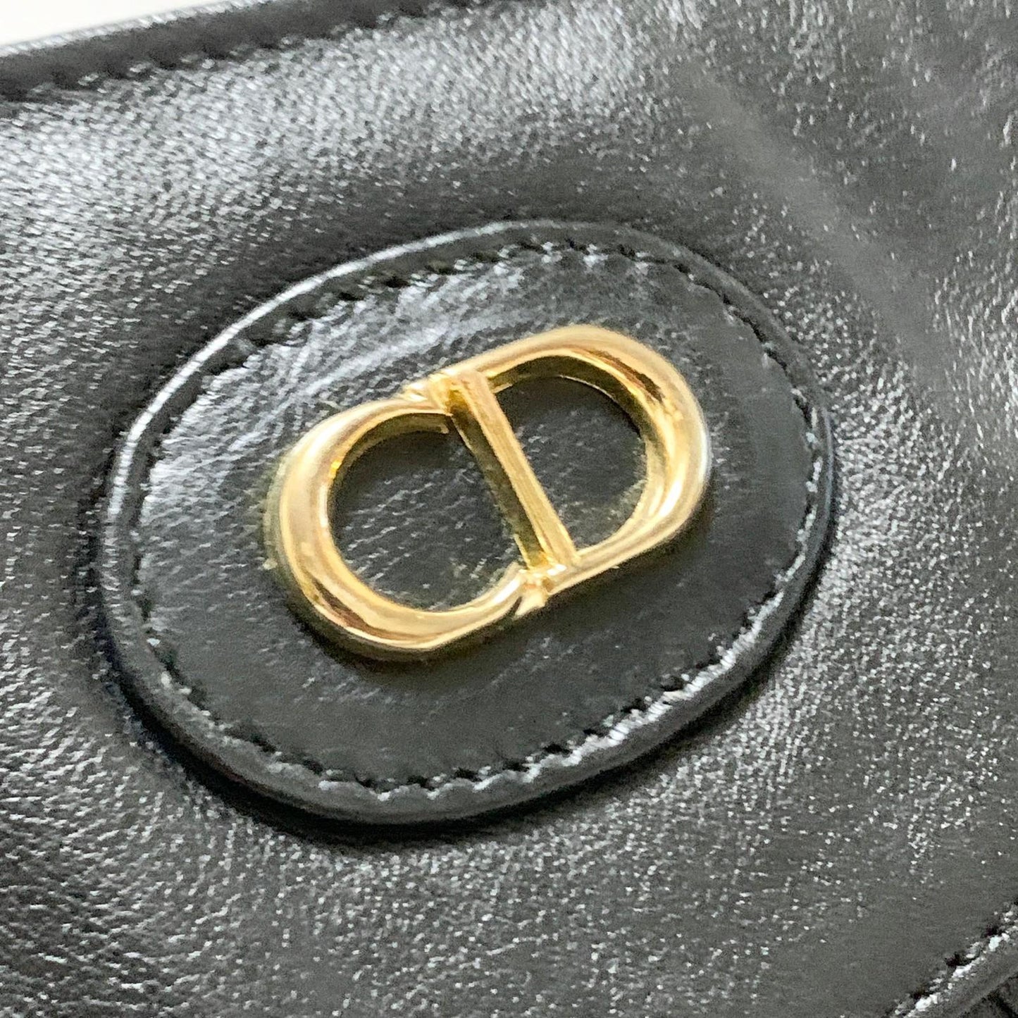 Christian Dior Bag CD Clutch Purse Hand Leather Black Gold Used Authentic