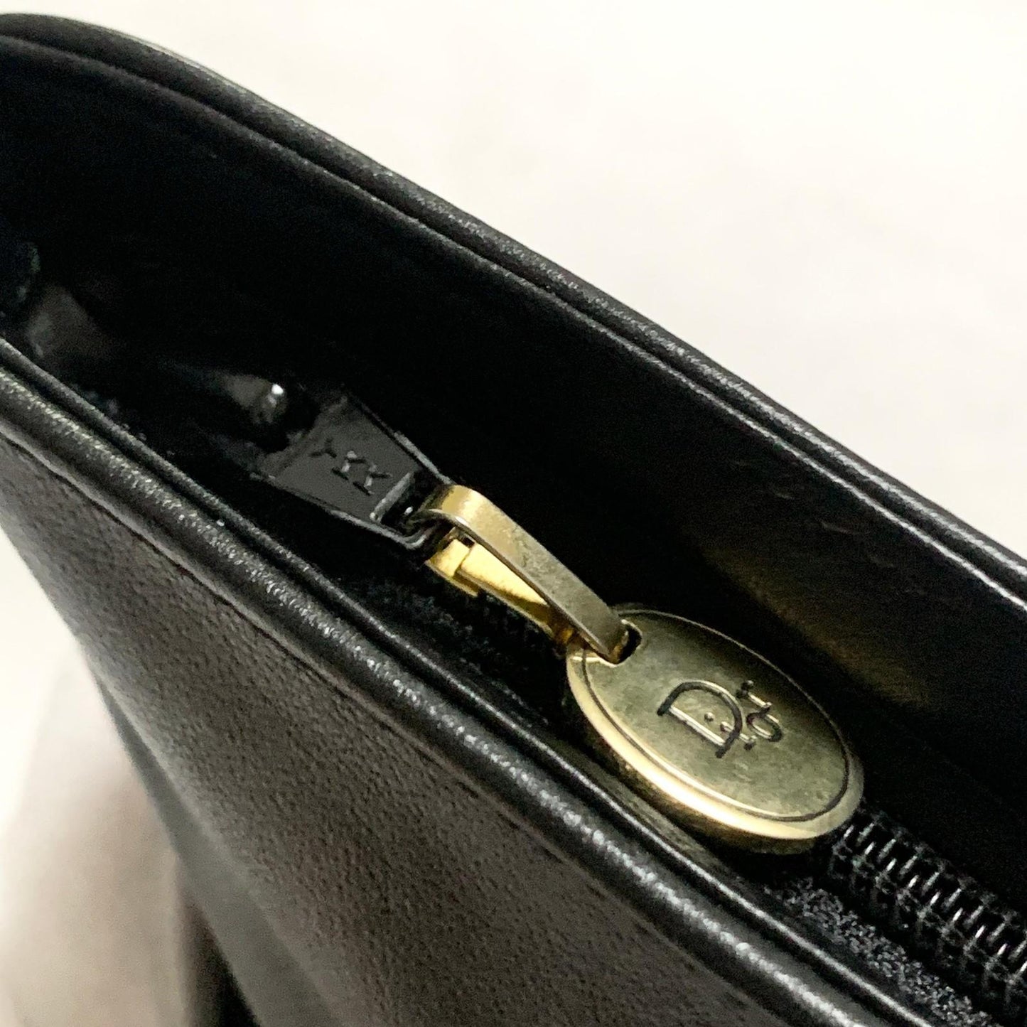 Christian Dior Bag CD Clutch Purse Hand Leather Black Gold Used Authentic