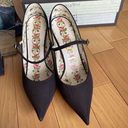 GUCCI Shoes Pumps Heel Flower EU 38 US 8 Black Authentic
