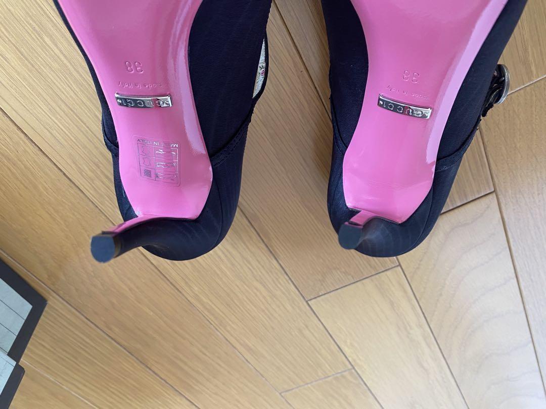 GUCCI Shoes Pumps Heel Flower EU 38 US 8 Black Authentic