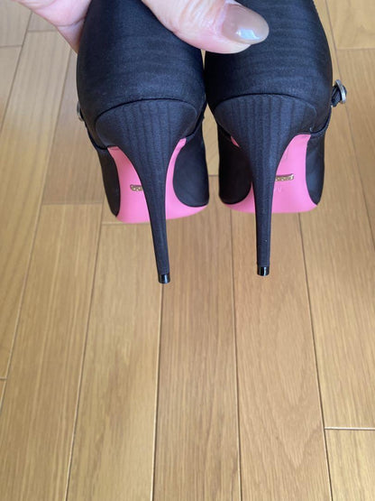 GUCCI Shoes Pumps Heel Flower EU 38 US 8 Black Authentic