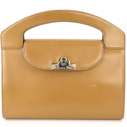 Christian Dior Hand Bag Tote Purse Leather Beige Authentic
