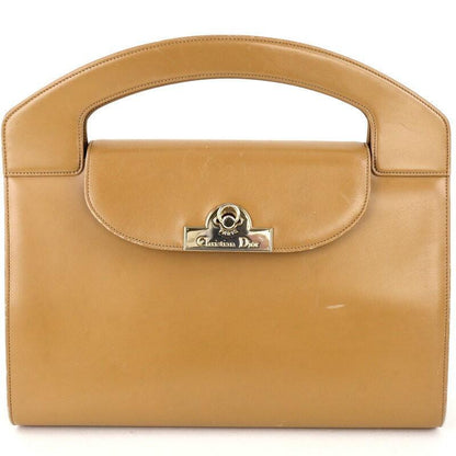 Christian Dior Hand Bag Tote Purse Leather Beige Authentic