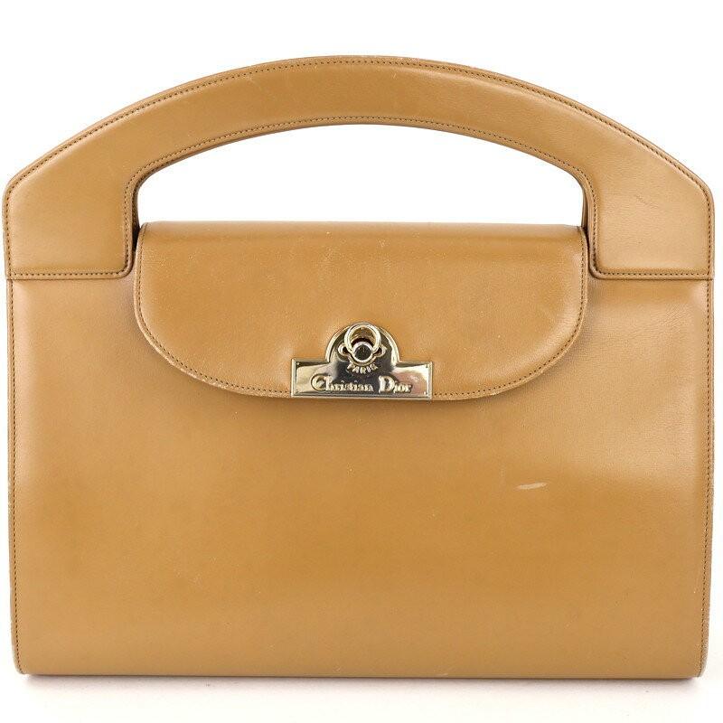 Christian Dior Hand Bag Tote Purse Leather Beige Authentic
