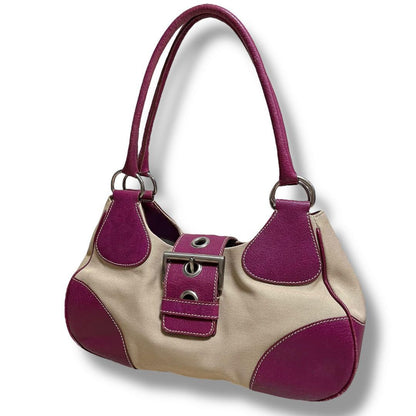 PRADA Hand Bag Tote Purse Canvas Leather Purple Authentic