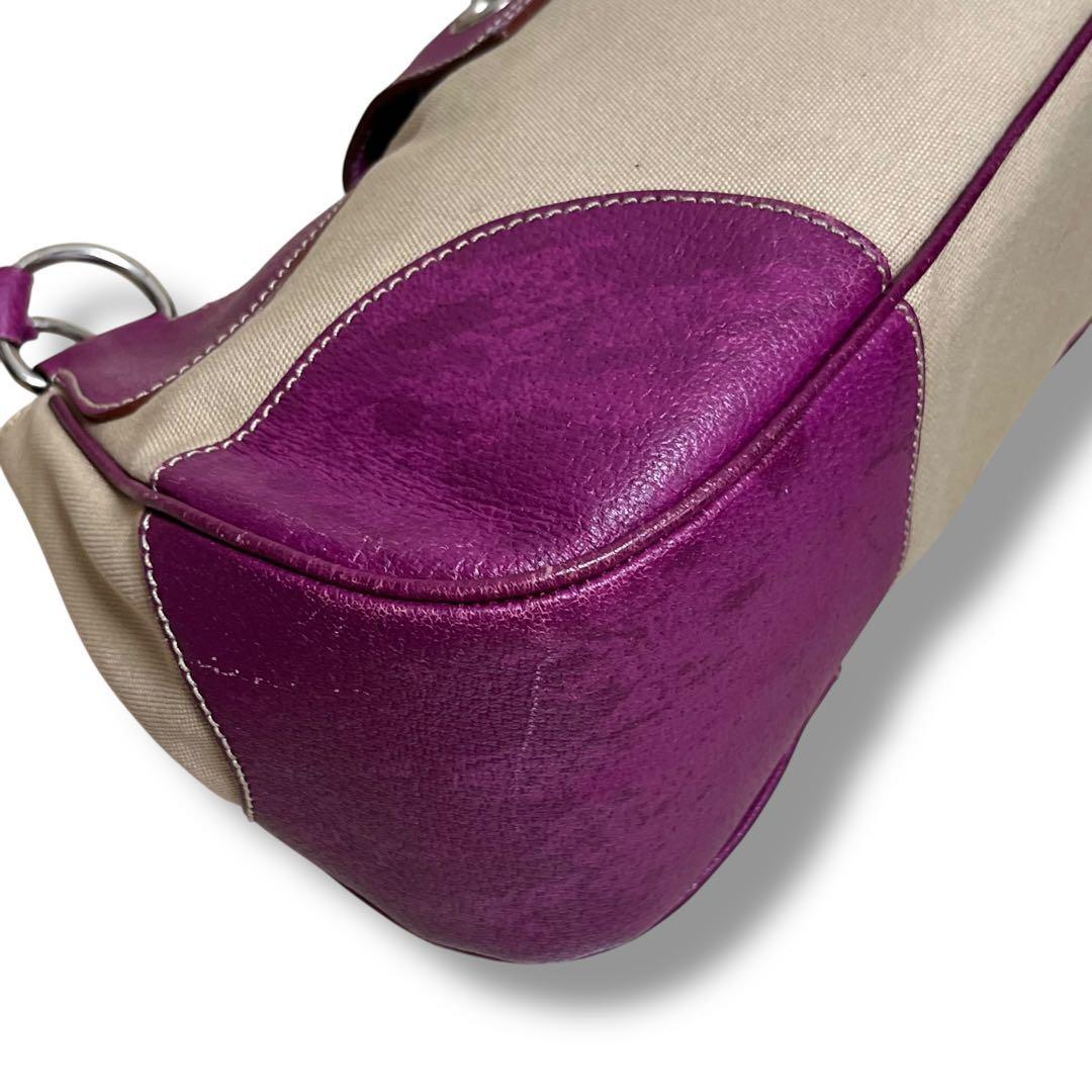 PRADA Hand Bag Tote Purse Canvas Leather Purple Authentic