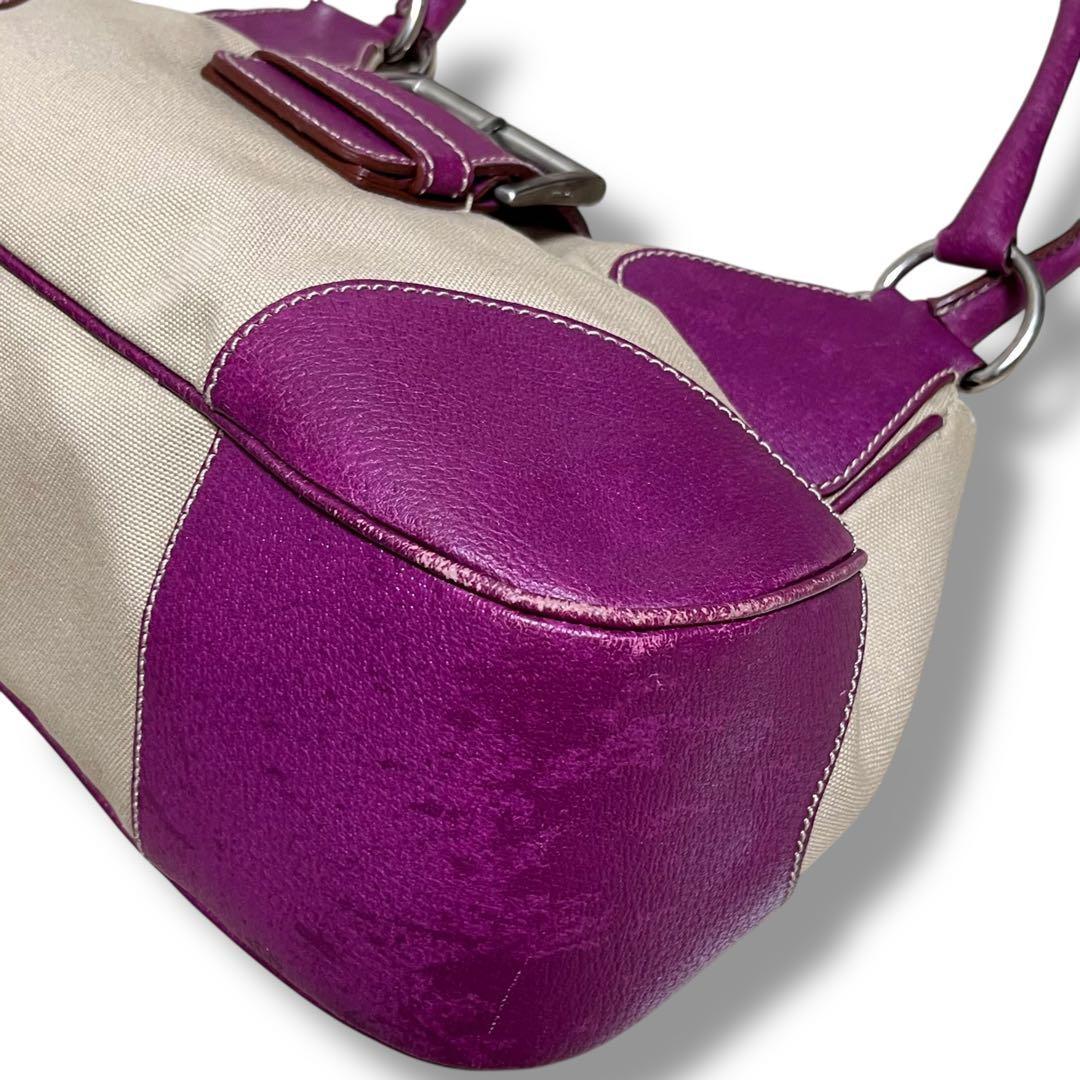 PRADA Hand Bag Tote Purse Canvas Leather Purple Authentic