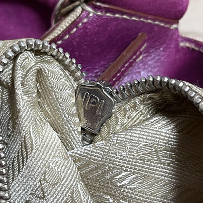 PRADA Hand Bag Tote Purse Canvas Leather Purple Authentic