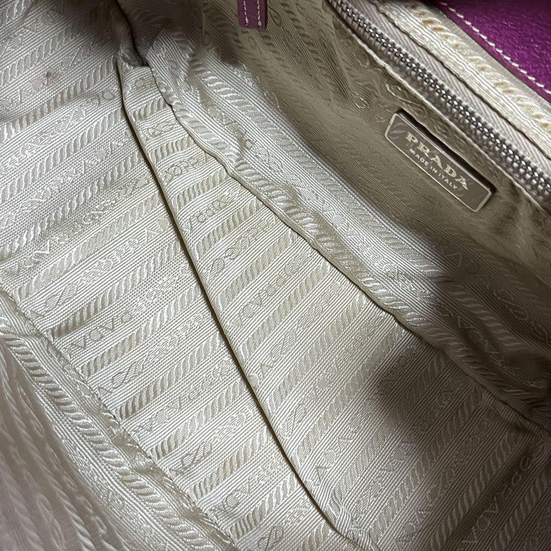 PRADA Hand Bag Tote Purse Canvas Leather Purple Authentic