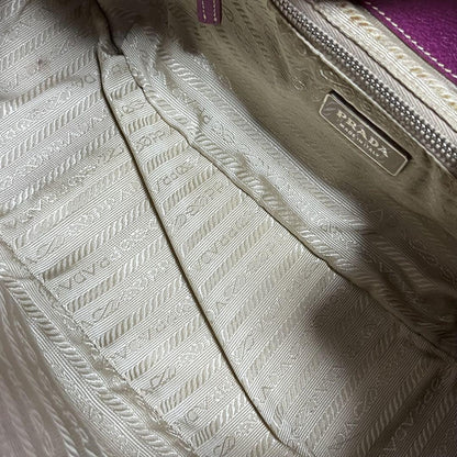 PRADA Hand Bag Tote Purse Canvas Leather Purple Authentic