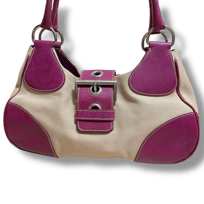 PRADA Hand Bag Tote Purse Canvas Leather Purple Authentic