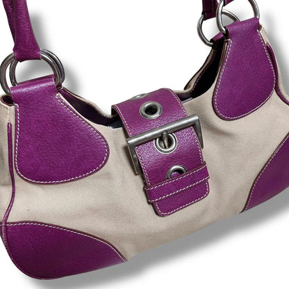 PRADA Hand Bag Tote Purse Canvas Leather Purple Authentic
