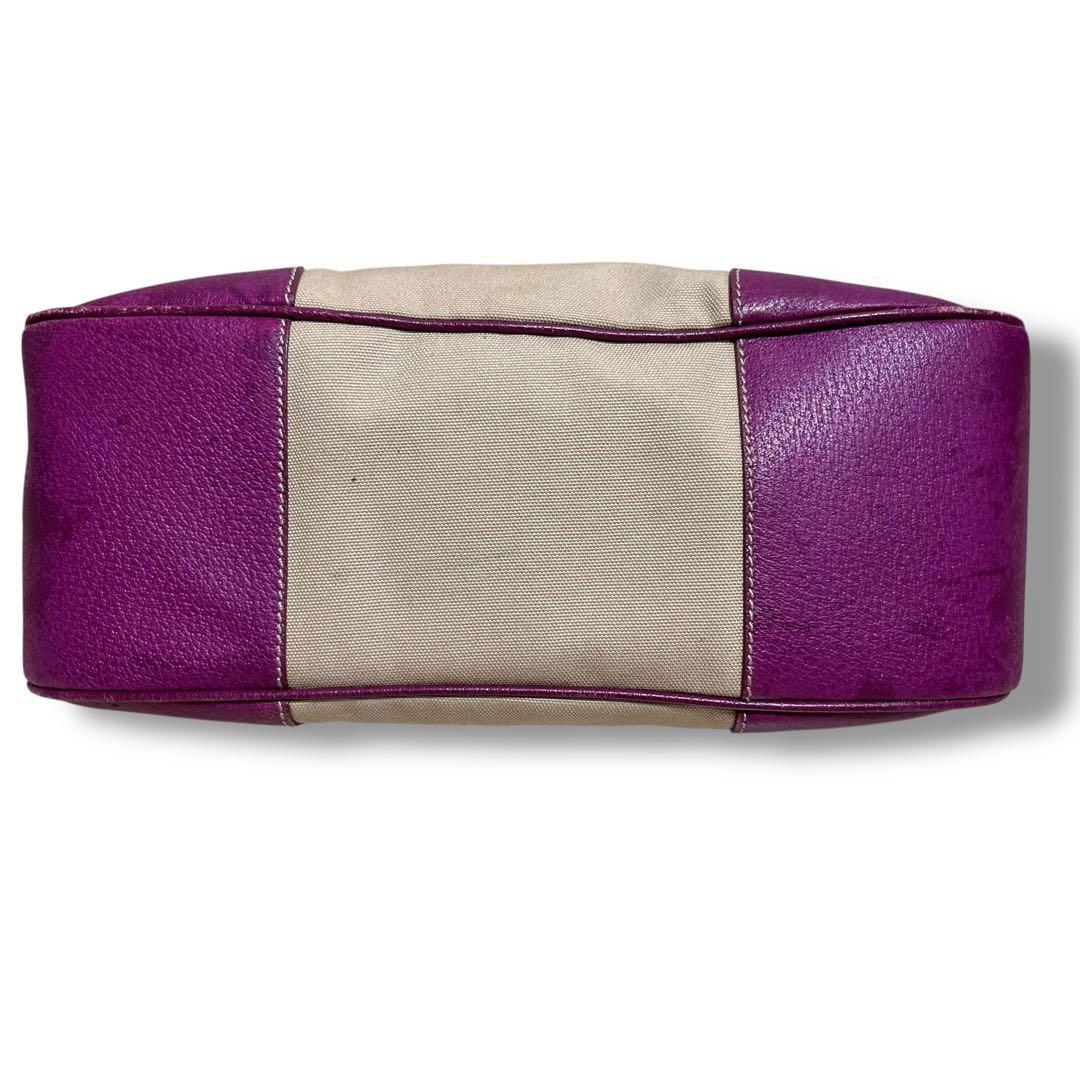 PRADA Hand Bag Tote Purse Canvas Leather Purple Authentic