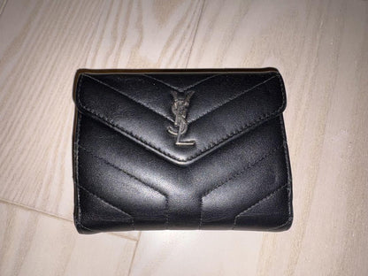 Saint Laurent Bi-fold Wallet Flap Compact Purse YSL Cassandra Leather Black Auth
