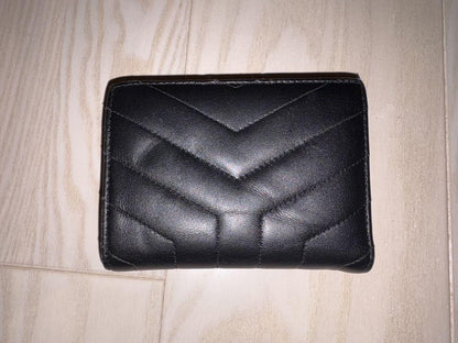Saint Laurent Bi-fold Wallet Flap Compact Purse YSL Cassandra Leather Black Auth