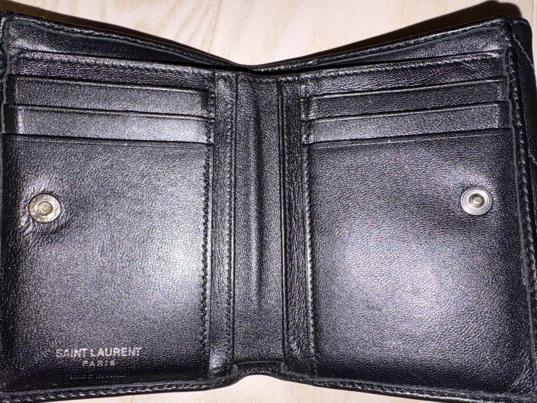 Saint Laurent Bi-fold Wallet Flap Compact Purse YSL Cassandra Leather Black Auth