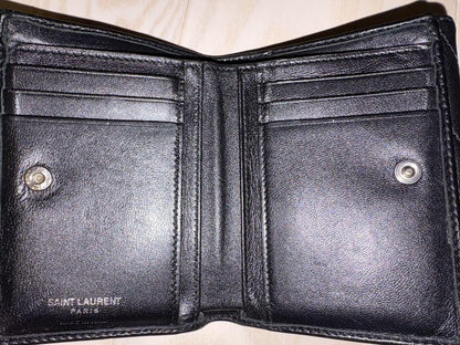 Saint Laurent Bi-fold Wallet Flap Compact Purse YSL Cassandra Leather Black Auth