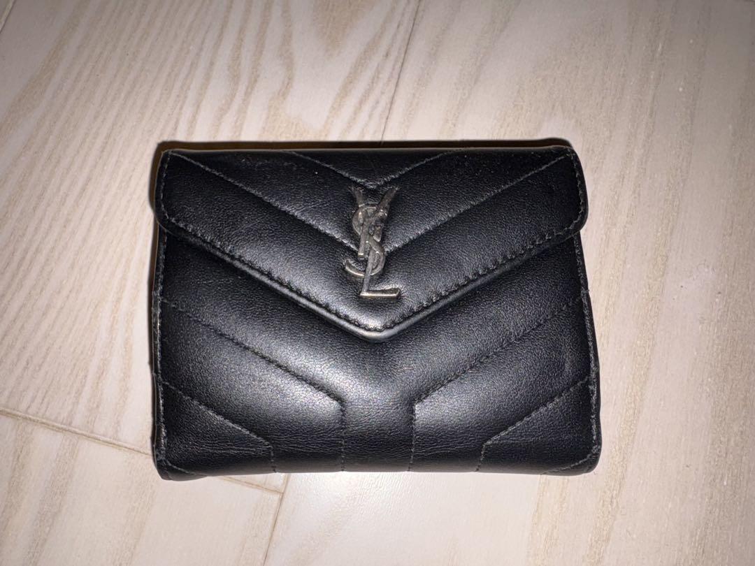 Saint Laurent Bi-fold Wallet Flap Compact Purse YSL Cassandra Leather Black Auth