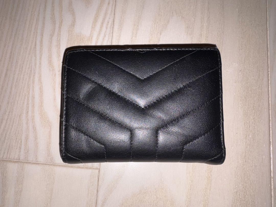 Saint Laurent Bi-fold Wallet Flap Compact Purse YSL Cassandra Leather Black Auth