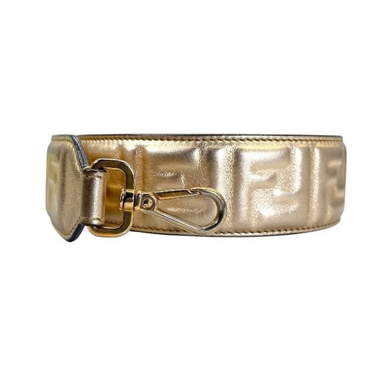 FENDI Shoulder Strap Strap you Belt FF Zucca Leather Pink Gold Authentic