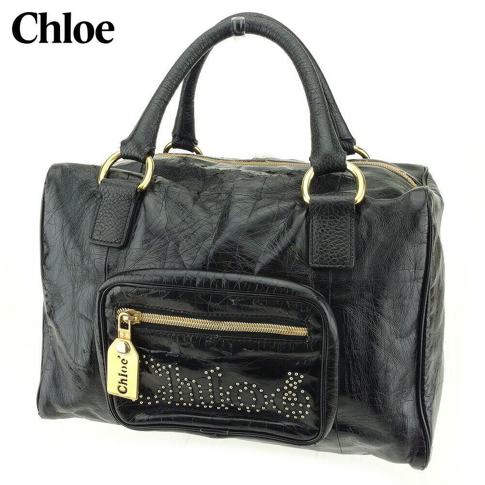 Chloe Hand Bag Tote Purse Studs Black Authentic