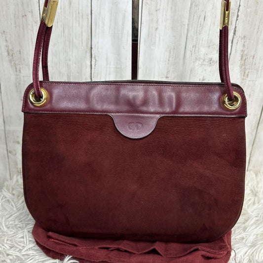 Christian Dior Shoulder Bag Purse CD Suede Red Authentic