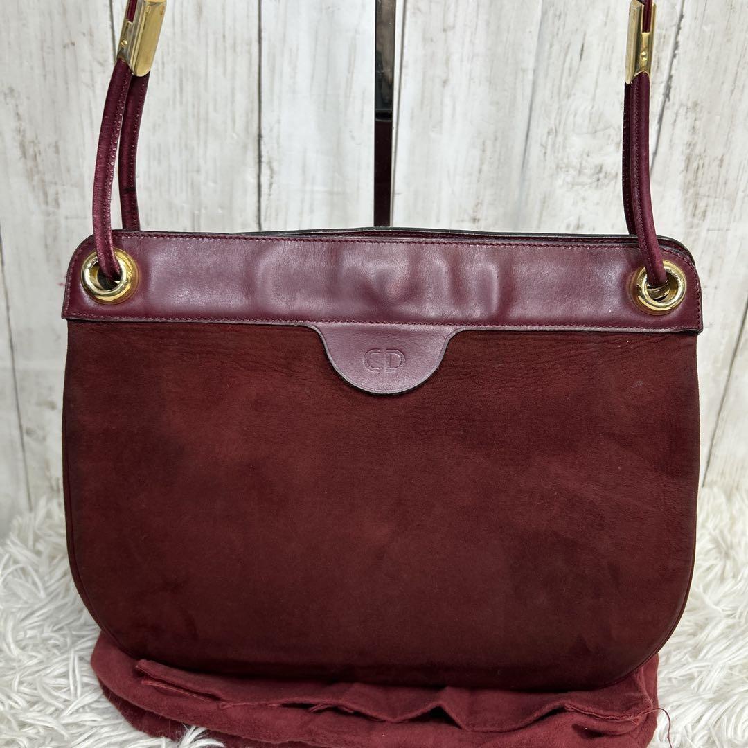 Christian Dior Shoulder Bag Purse CD Suede Red Authentic
