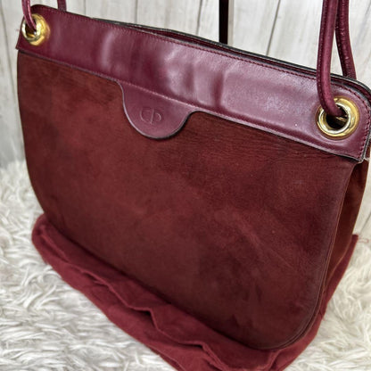 Christian Dior Shoulder Bag Purse CD Suede Red Authentic