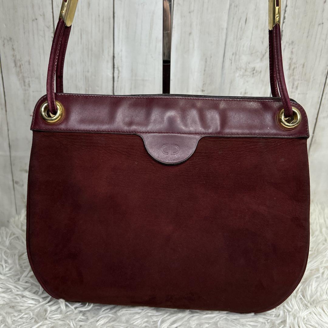 Christian Dior Shoulder Bag Purse CD Suede Red Authentic