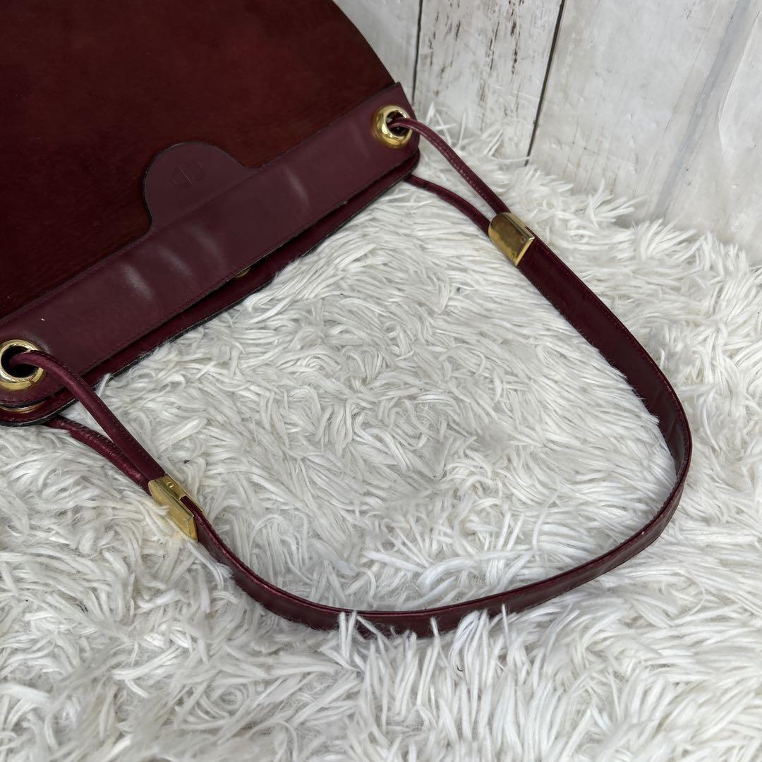 Christian Dior Shoulder Bag Purse CD Suede Red Authentic