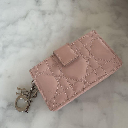 Christian Dior Card Holder Compact Wallet Purse Quilting Leather Pink Authentic
