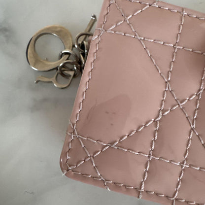 Christian Dior Card Holder Compact Wallet Purse Quilting Leather Pink Authentic
