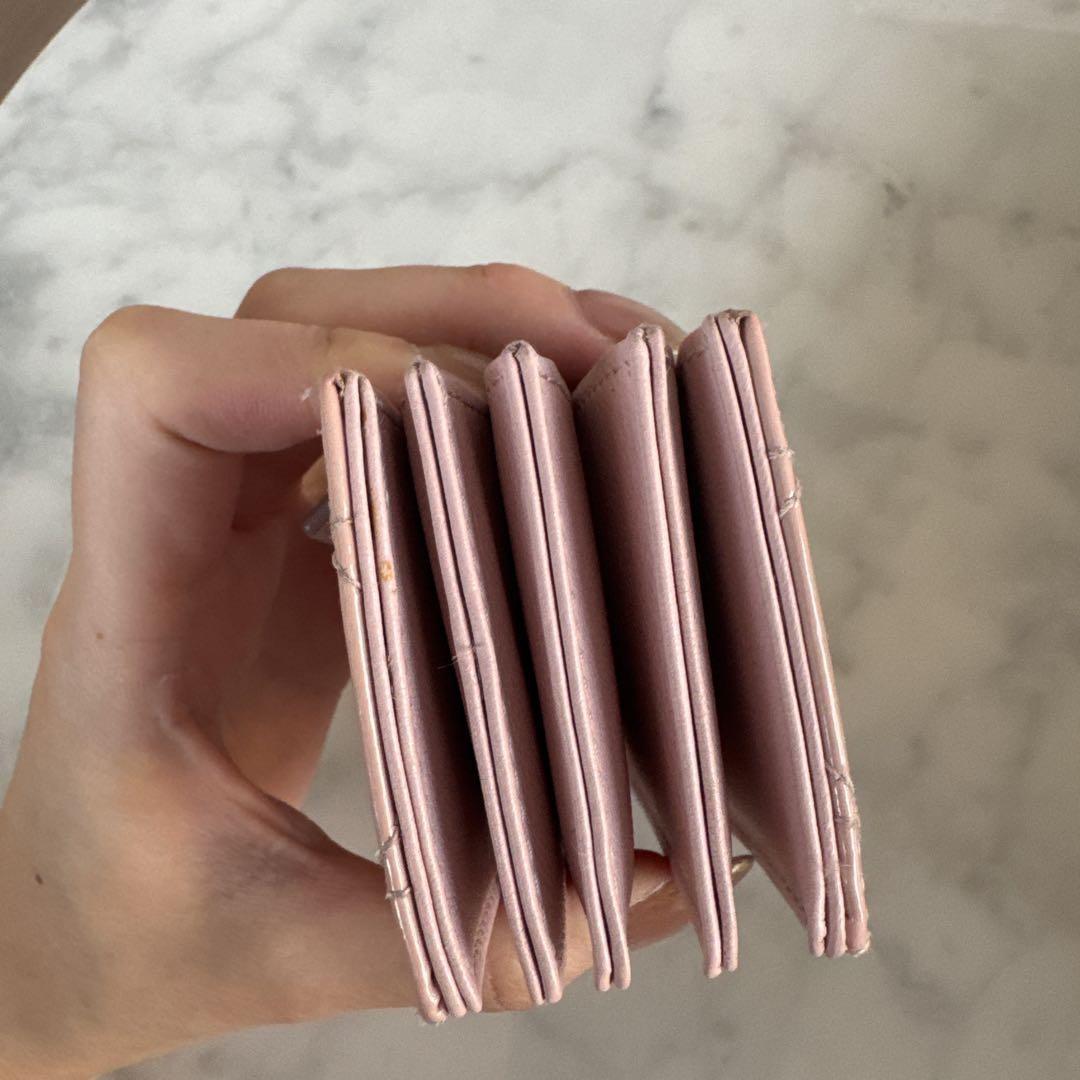 Christian Dior Card Holder Compact Wallet Purse Quilting Leather Pink Authentic