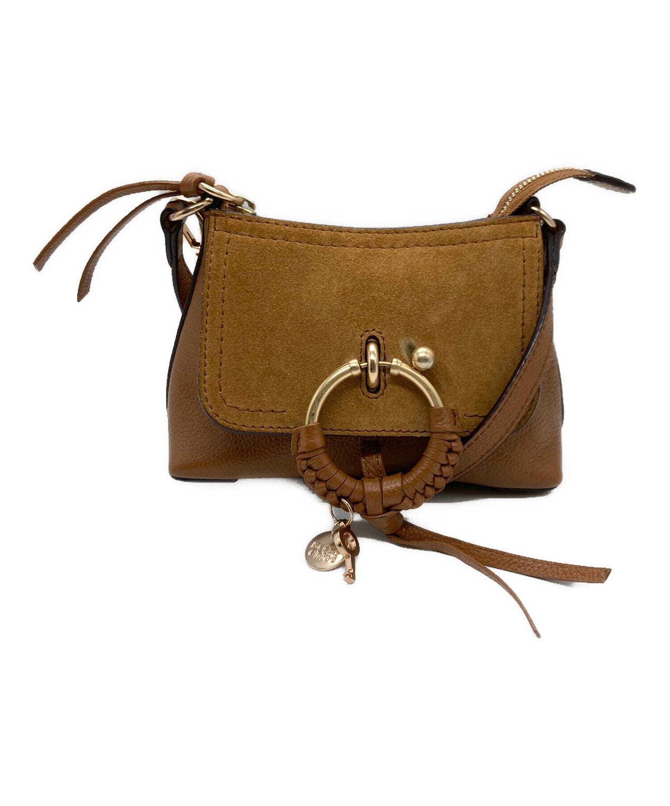 Chloe Suede Mini Shoulder Bag JOAN MINI brown gold leather Women's Used Auth