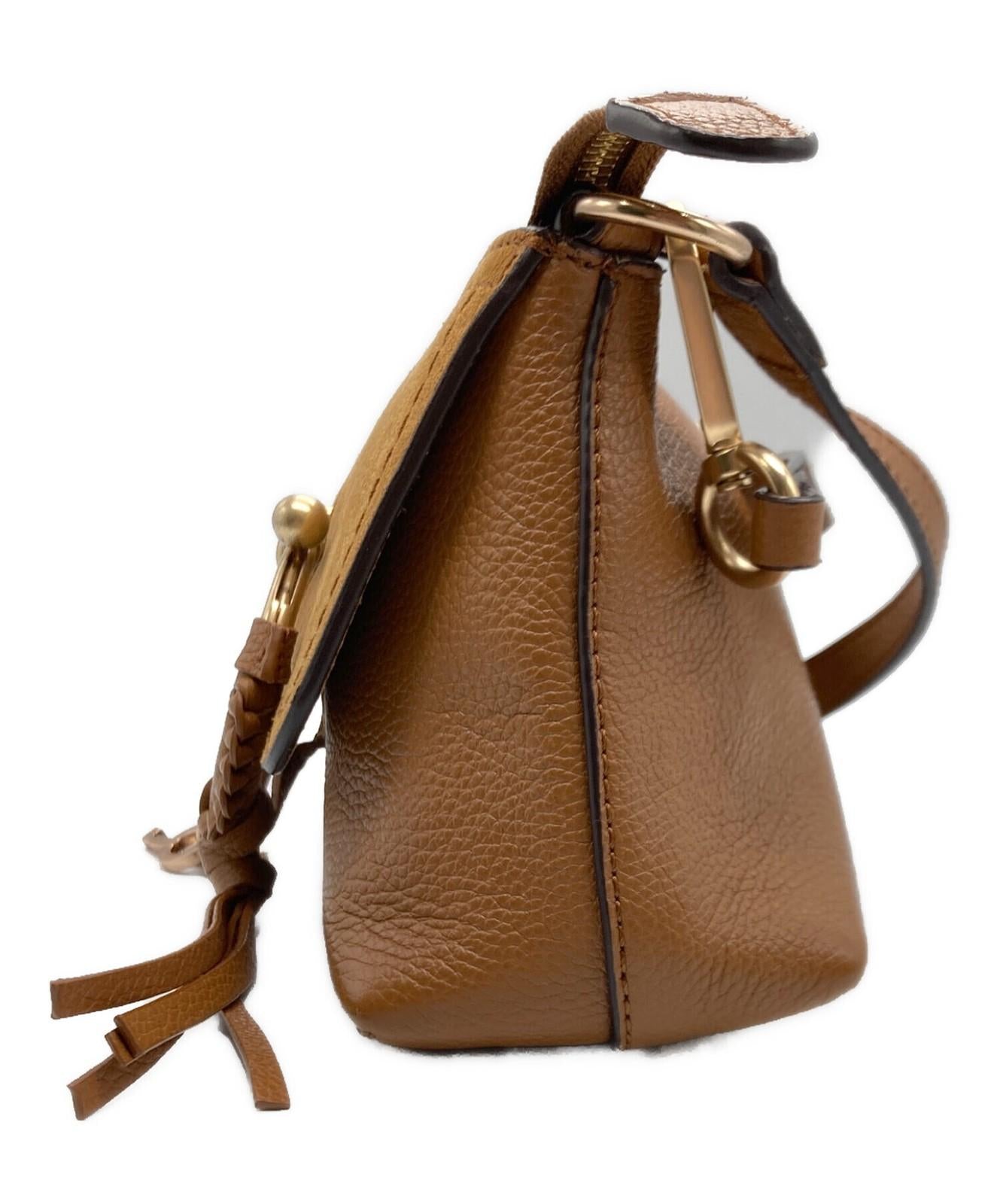 Chloe Suede Mini Shoulder Bag JOAN MINI brown gold leather Women's Used Auth