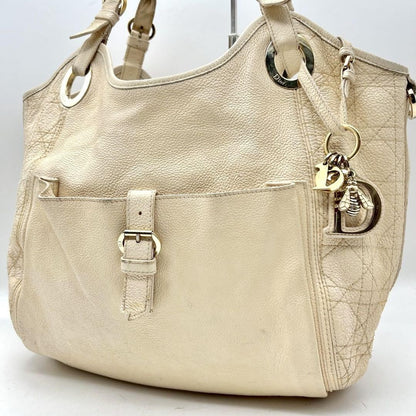 Christian Dior Shoulder Bag Purse Cannage Leather Beige Authentic