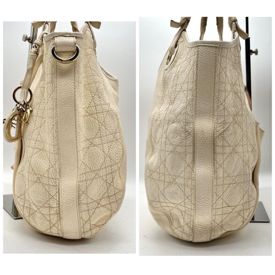 Christian Dior Shoulder Bag Purse Cannage Leather Beige Authentic