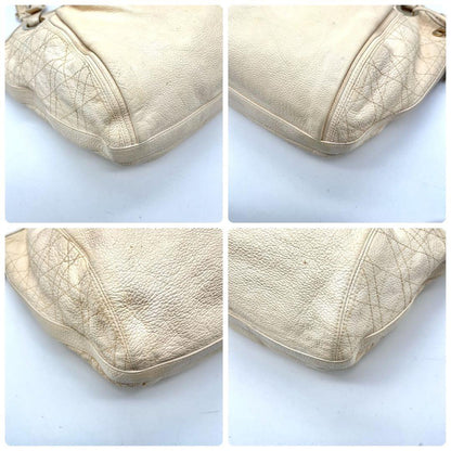 Christian Dior Shoulder Bag Purse Cannage Leather Beige Authentic