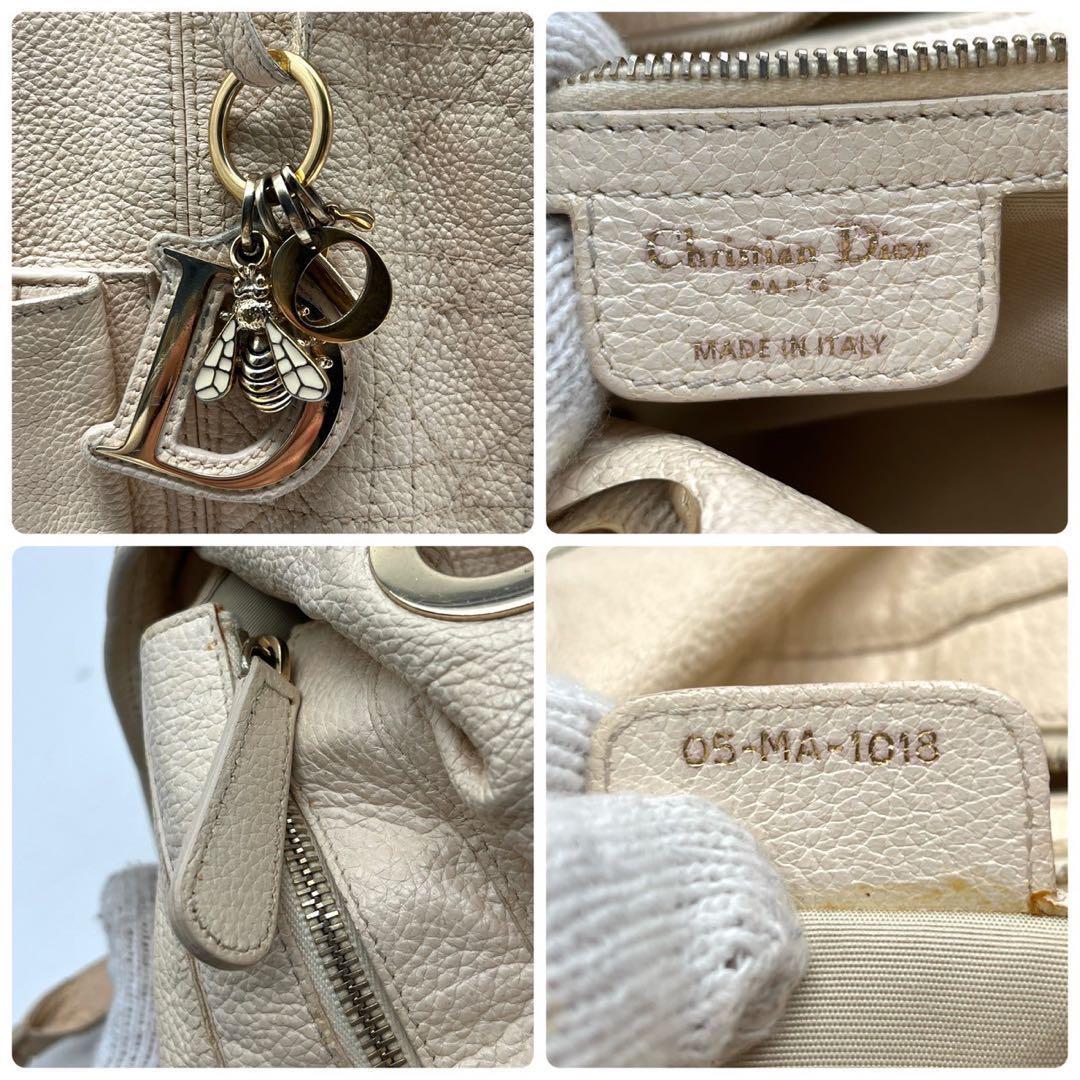 Christian Dior Shoulder Bag Purse Cannage Leather Beige Authentic