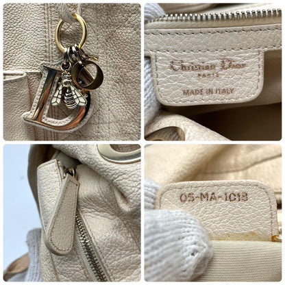 Christian Dior Shoulder Bag Purse Cannage Leather Beige Authentic