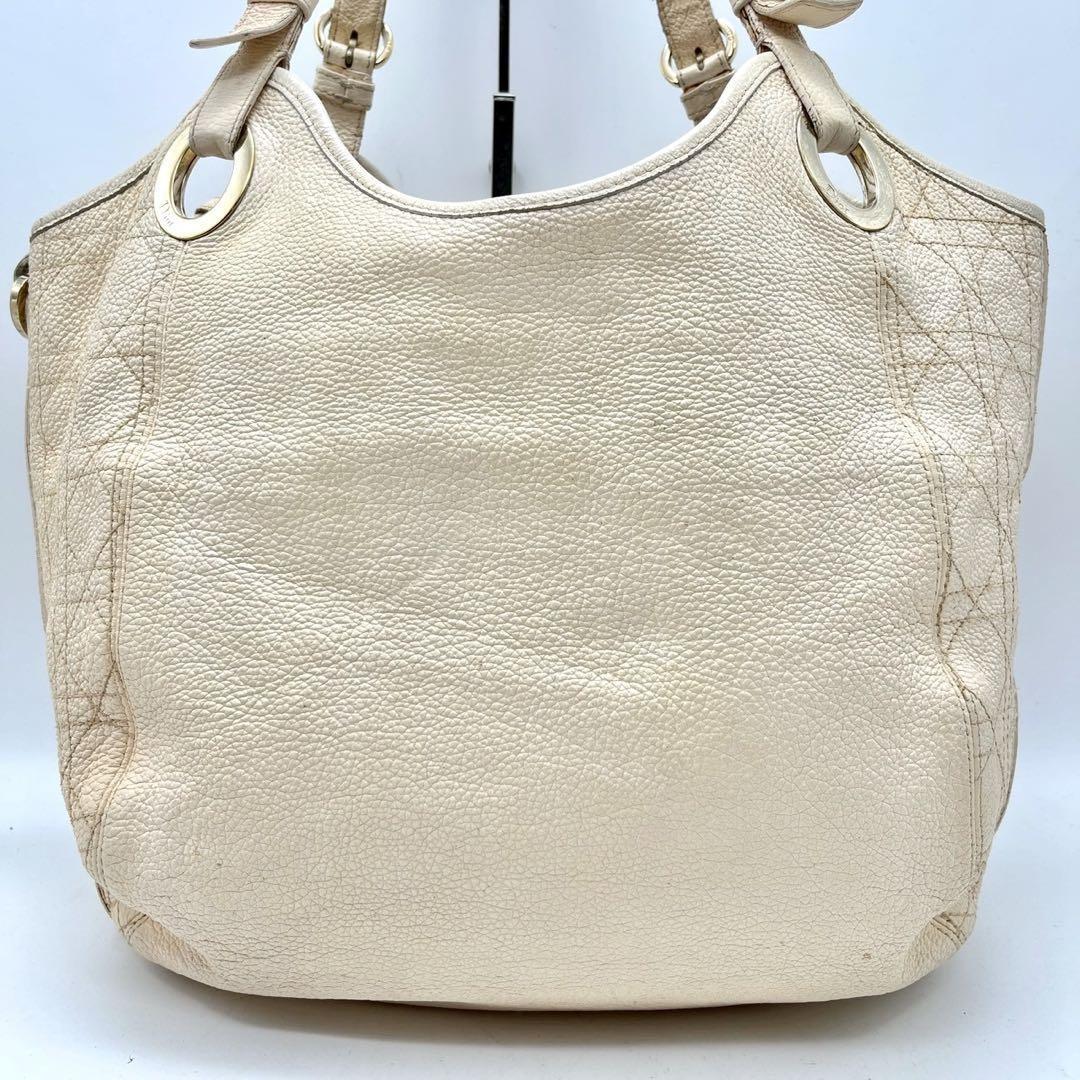 Christian Dior Shoulder Bag Purse Cannage Leather Beige Authentic